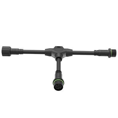 Conector de Cabo Impermeável M18 Tipo T de Três Vias com Classificação IP68 e Nylon PA66 para Luzes Solares