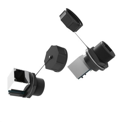 Conector de rede RJ45 à prova d'água IP67 com carcaça de nylon PA66 e conector de cabo de rede de 90 graus
