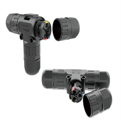 Conector de dados impermeável de nylon PA66 com classificação de impermeabilidade IP68 e corrente máxima de 40A para aplicações ao ar livre