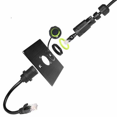 1Conector impermeável RJ45 com velocidade de transmissão de 1000 MHz e classificação de impermeabilidade IP67