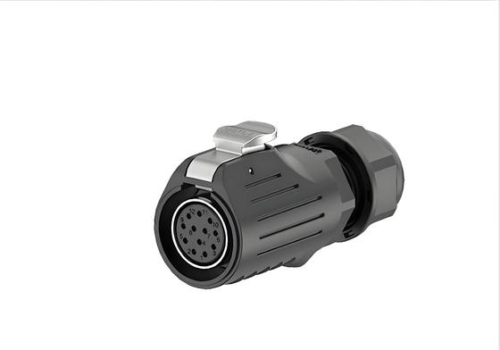 LP20 12-Pin 5A Signal Flange Mount Waterproof Connector - Metal Shell, Plastic Interface, Solder Terminals