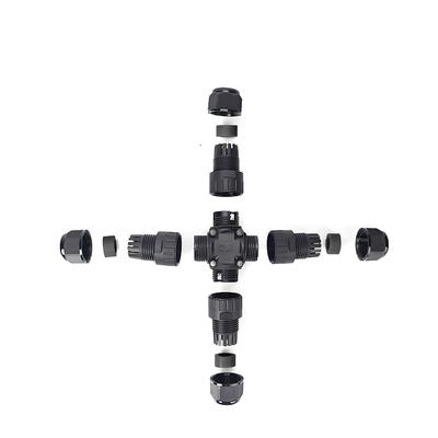 Conector à prova d'água M20 com trava de rosca, 1-3 portas, IP67, para distribuição de energia e sinal, com material PA66 e bitola de fio de 0,5mm²-2,5mm²